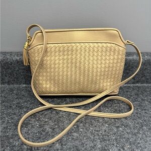 Gold Tassel Faux Gold Leather Woven Crossbody Purse Bag